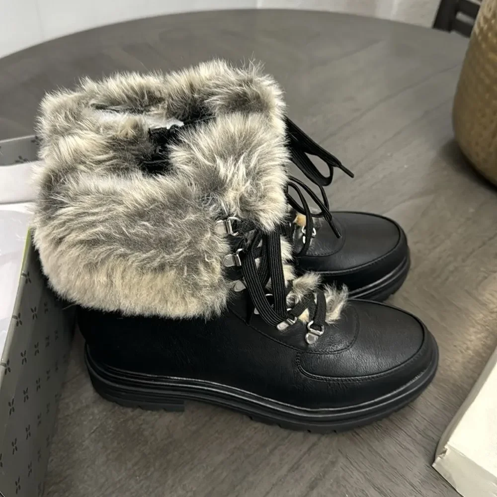 Sun + Stone Womens Orlaa Faux Leather Cold Weather Combat & Lace-up Boots